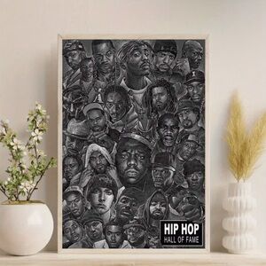 New Hip Hop Hall of Fame Music Artists Canvas Wall Art Black and White Unframed